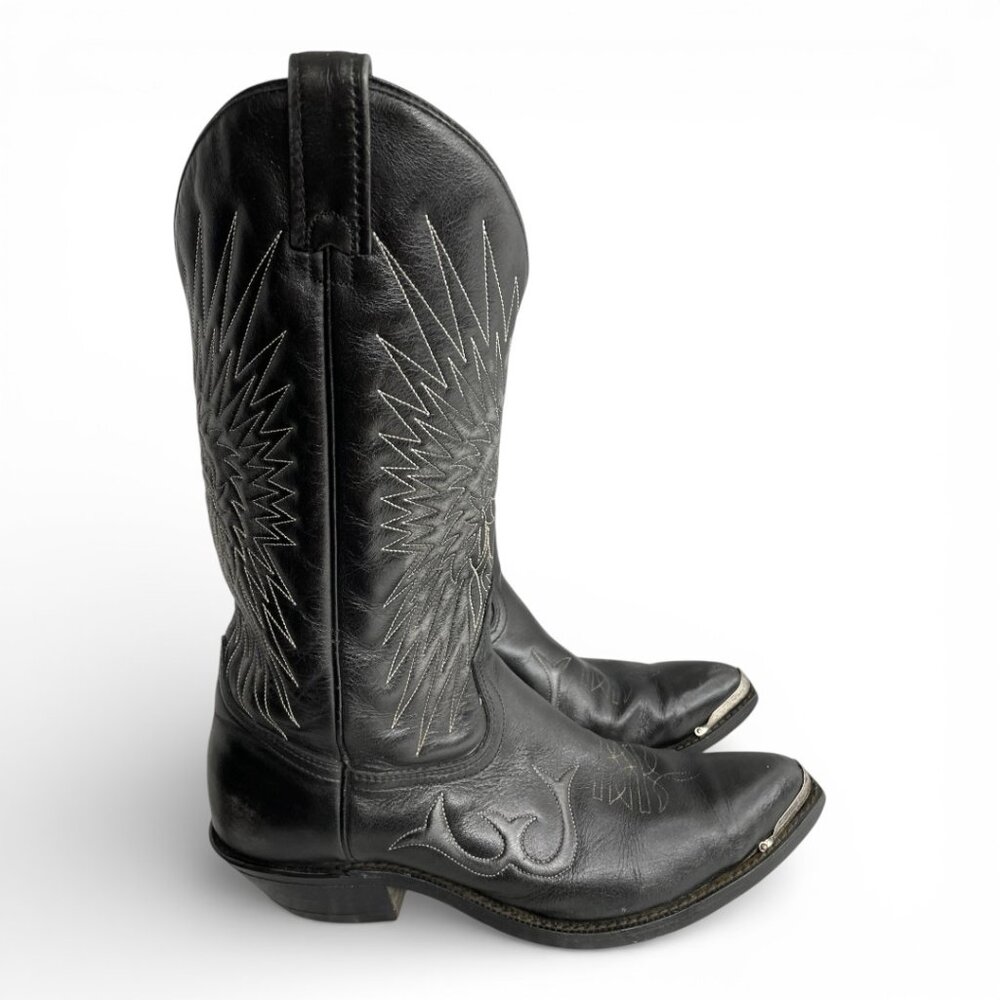 Canada West Black Buffalo Leather Western Cowboy Boots Indian Chief Men's 9.5 EE - Picture 5 of 16